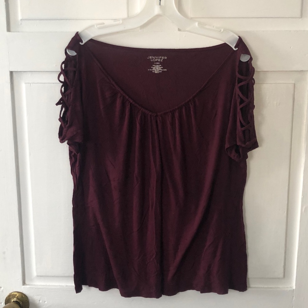 SALE: JLO XL Crossed Cold Shoulder Top